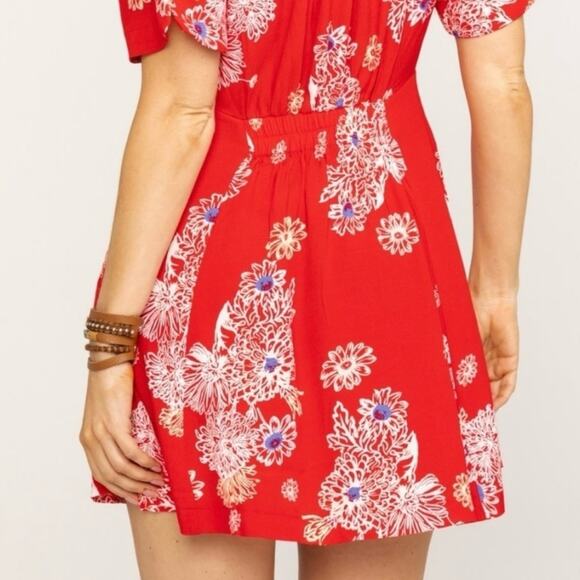 Free People Blue Hawaii Collared Short Sleeve Red Mini Dress Size L - Picture 3 of 16